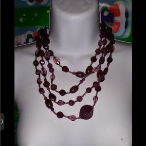 4pc NEW VINTAGE 4 LAYERED AMETHYST GLASS BEADED NECKLACE CLASSY HIGH END FASHION